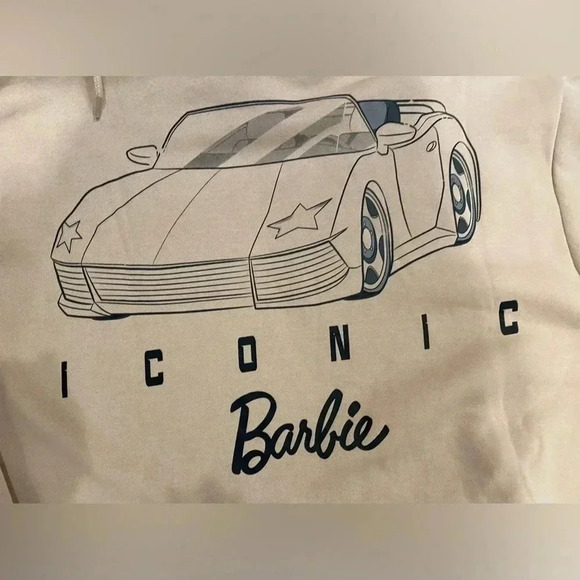 Mattel Brand Iconic Barbie Car Unisex Pullover Drawstring Hoodie Pocket Lg NWT - Picture 10 of 12